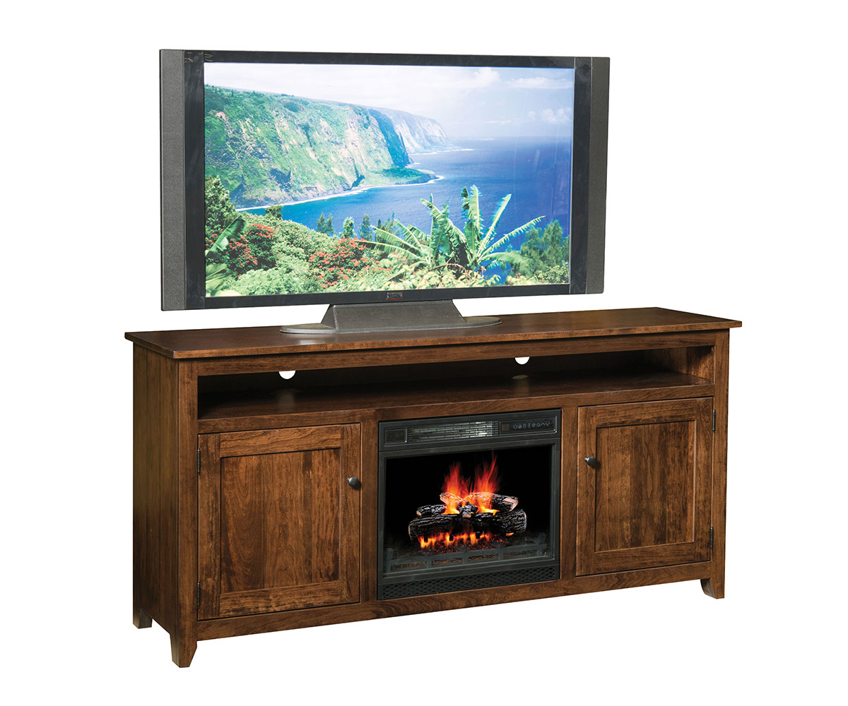 Modern Mission TV Stand With Fireplace - 70"W 1 Modern Mission TV Stand With Fireplace - 70"W